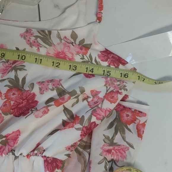 Pretty Pink and Cream Floral Spaghetti Strap Mini Dress XXI - Picture 8 of 11